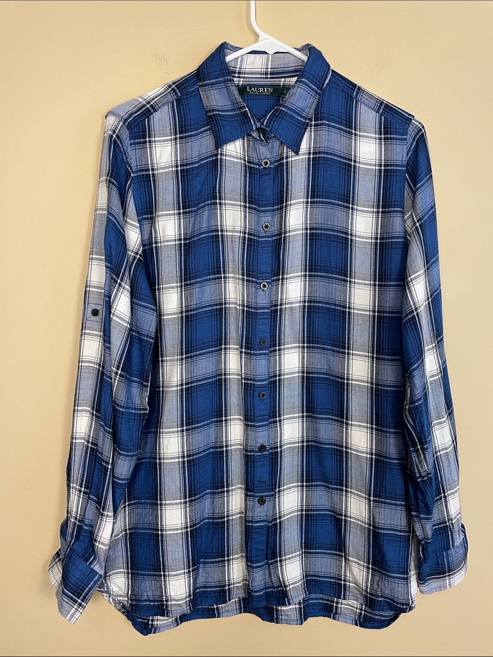 Lauren Ralph Lauren Women’s Plaid Blue White Black LS Button-Up Shirt
